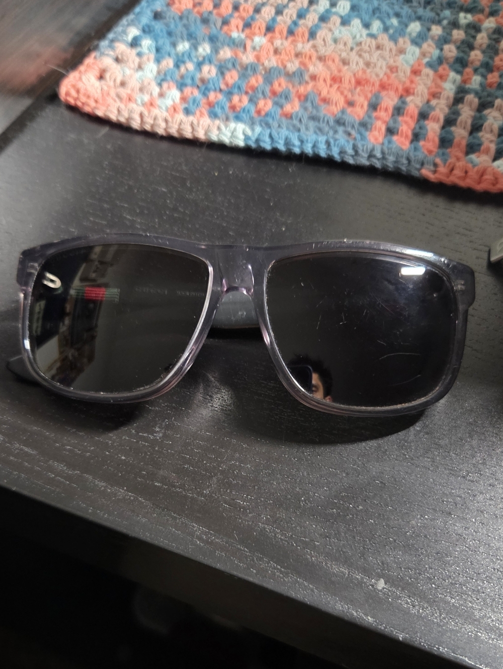 Gucci Black Sunglasses with Red & Green Stripe Accent